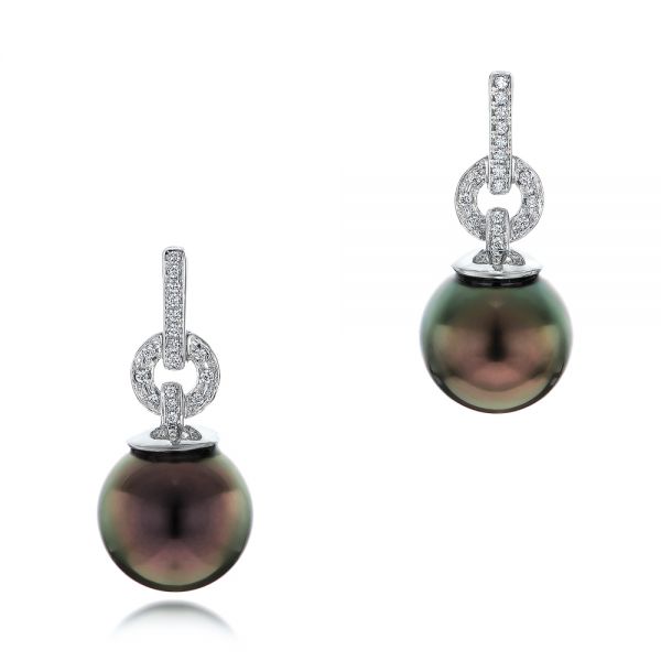 Custom Tahitian Pearl and Diamond Earrings - Image