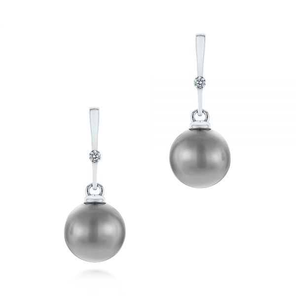 Dangle Diamond and Pearl Earrings - Image