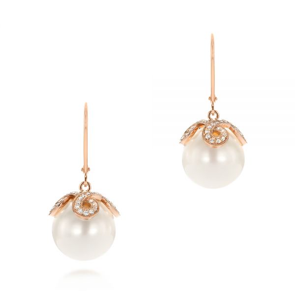 Diamond and White Pearl Earrings - Image