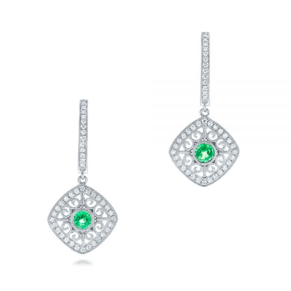 Emerald and Diamond Filigree Earrings - Image
