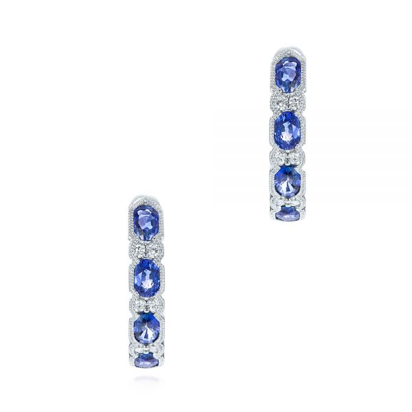Pastel Blue Sapphire and Diamond Hoop Earrings - Image