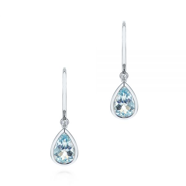 Pear Shaped Aquamarine and Diamond Earrings - Image