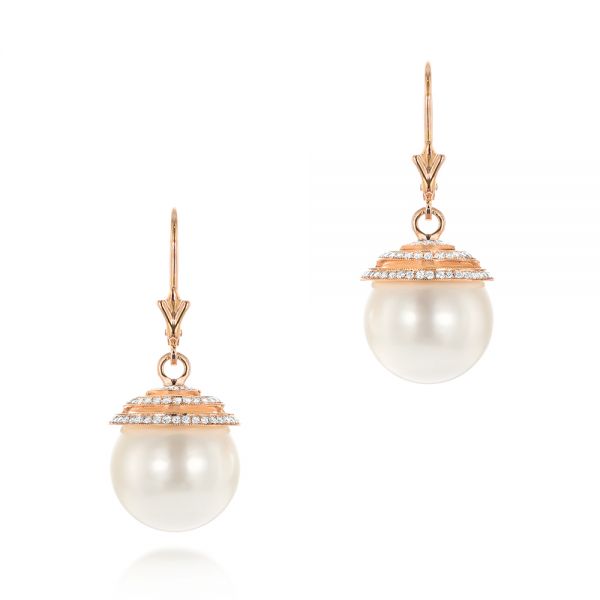 Pearl and Diamond Drop Earrings - Image