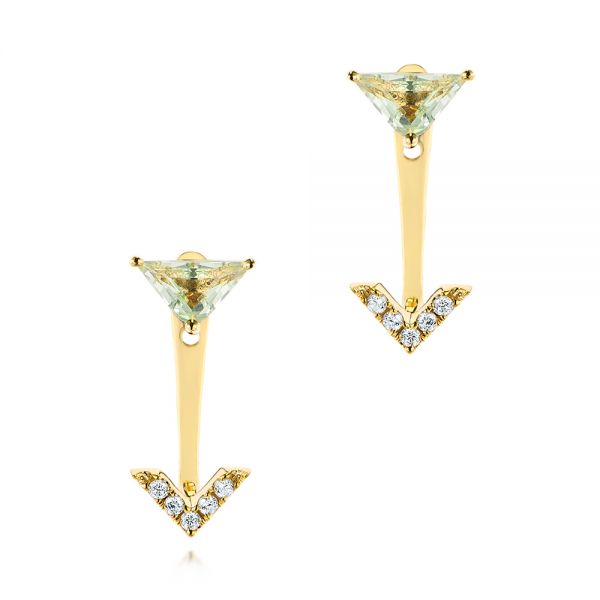 Peek-a-boo Stud Earrings with Diamonds and Green Amethyst - Image