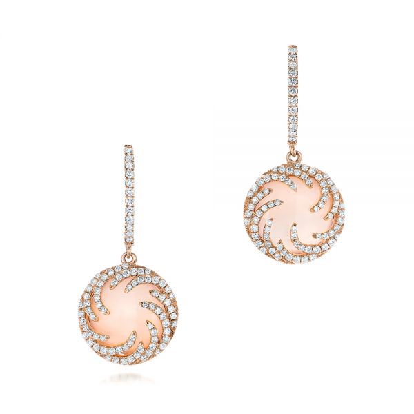 Round Rose Quartz and Pink Mother of Pearl Luna Earrings - Image