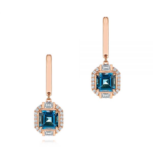 Step Cut London Blue Topaz and Diamond Earrings - Image