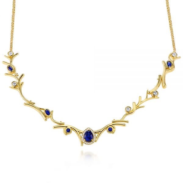 Custom Organic Blue Sapphire and Diamond Necklace - Image