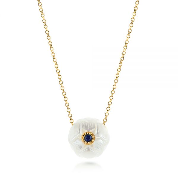 Lotus Fresh Water Carved Pearl and Blue Sapphire Pendant - Image