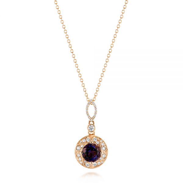 Vintage-inspired Rose Gold Diamond and Iolite Pendant - Image