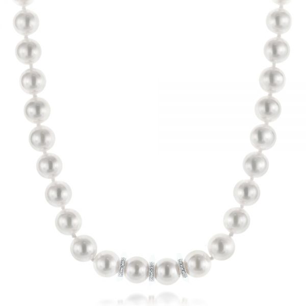 White Akoya Pearl and Diamond Necklace - Image