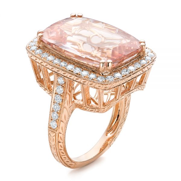 Cushion Morganite and Diamond Halo Fashion Ring - Image