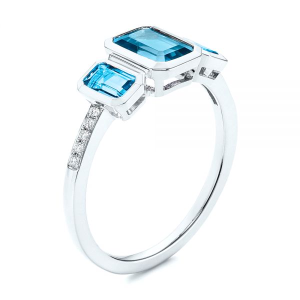 Emerald Cut Blue Topaz and Diamond Three-stone Ring - Image