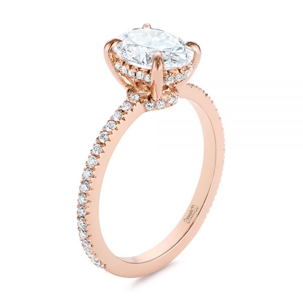 14k Rose Gold Classic Oval Diamond Engagement Ring - Three-Quarter View -  105741
