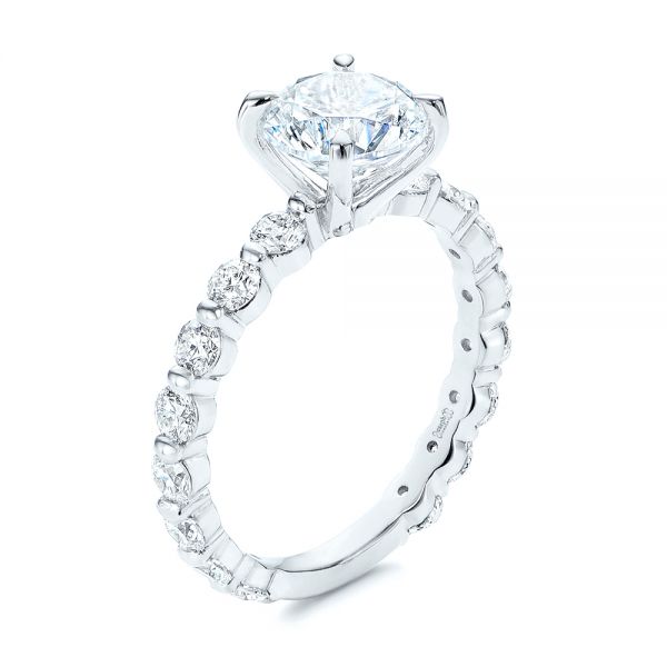 18k White Gold Claw Prong Classic Diamond Engagement Ring - Three-Quarter View -  105816