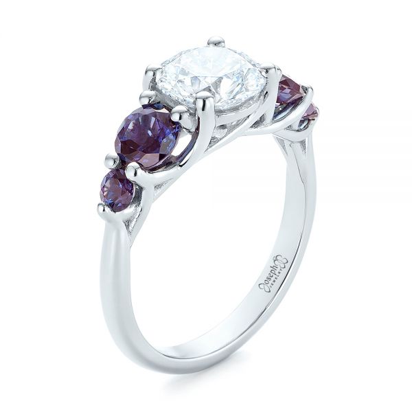  Platinum Custom Alexandrite And Diamond Five Stone Engagement Ring - Three-Quarter View -  104691