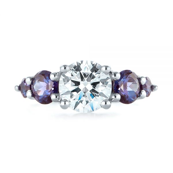  Platinum Custom Alexandrite And Diamond Five Stone Engagement Ring - Top View -  104691