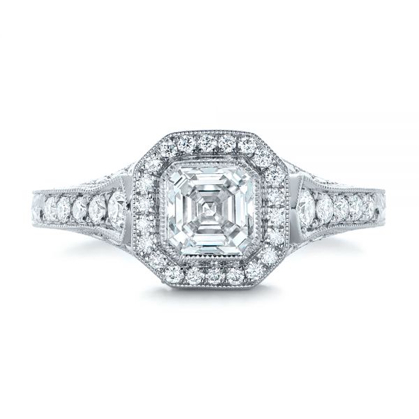 Custom Asscher Diamond and Halo Engagement Ring - Image