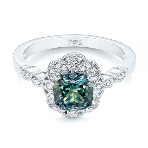  Platinum Custom Blue-green Montana Sapphire And Diamond Engagement Ring - Flat View -  104785