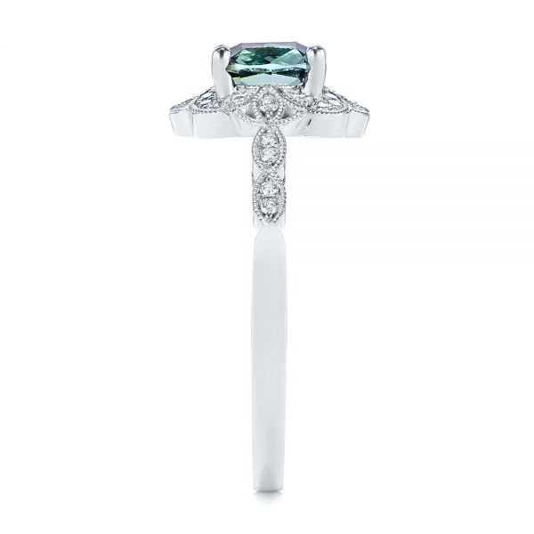  Platinum Custom Blue-green Montana Sapphire And Diamond Engagement Ring - Side View -  104785