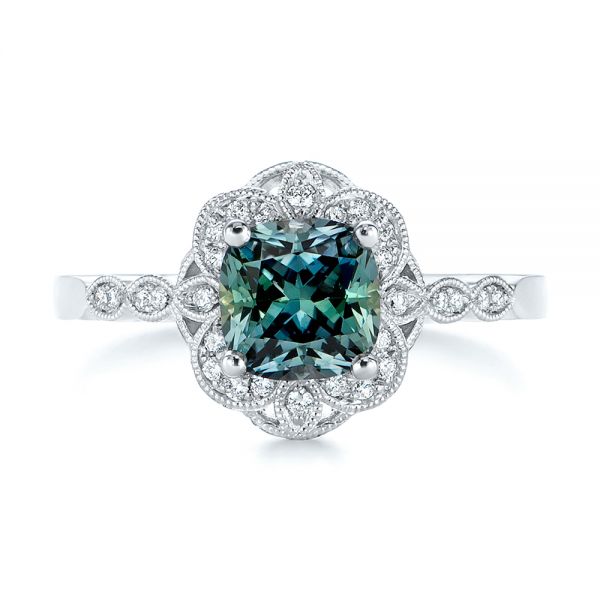  Platinum Custom Blue-green Montana Sapphire And Diamond Engagement Ring - Top View -  104785