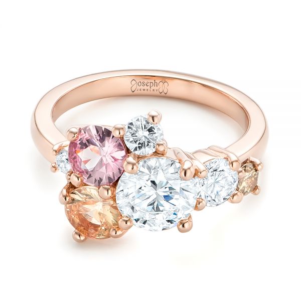 14k Rose Gold Custom Cluster Set Diamond And Sapphire Engagement Ring - Flat View -  102855