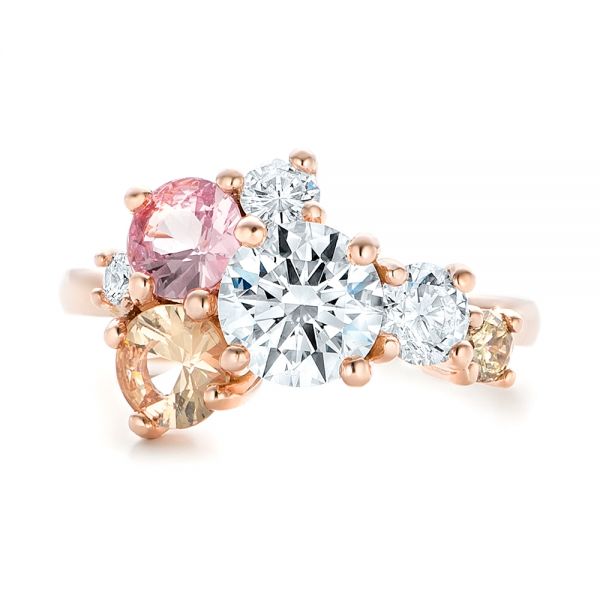14k Rose Gold Custom Cluster Set Diamond And Sapphire Engagement Ring - Top View -  102855