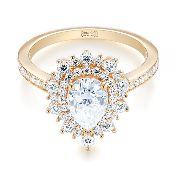 14k Yellow Gold Custom Double Halo Diamond Engagement Ring - Flat View -  103825