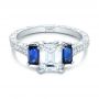  Platinum Custom Engraved Blue Sapphire And Diamond Engagement Ring - Flat View -  102110 - Thumbnail