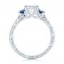  Platinum Custom Engraved Blue Sapphire And Diamond Engagement Ring - Front View -  102110 - Thumbnail