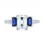  Platinum Custom Engraved Blue Sapphire And Diamond Engagement Ring - Top View -  102110 - Thumbnail