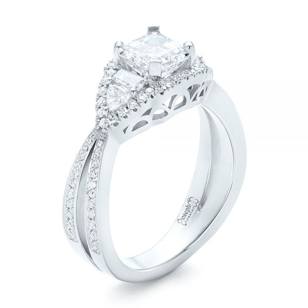Custom Five Stone and Diamond Halo Engagement Ring - Image