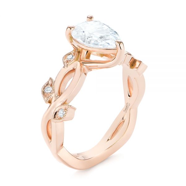 14k Rose Gold Custom Floral Moissanite And Diamond Engagement Ring - Three-Quarter View -  104880