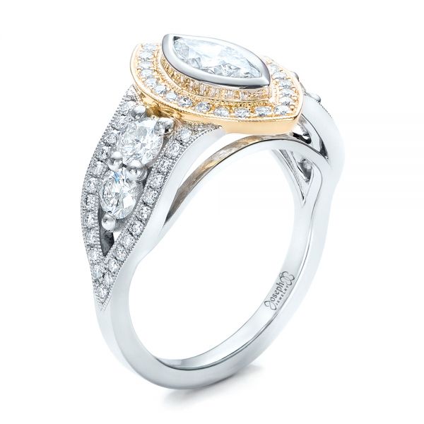 Custom Marquise Diamond Two-Tone Engagement Ring - Image