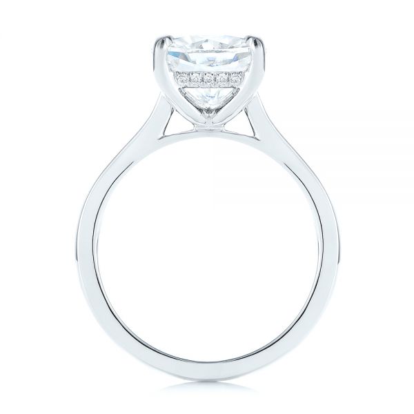 14k White Gold Custom Moissanite And Hidden Halo Diamond Engagement Ring - Front View -  105119