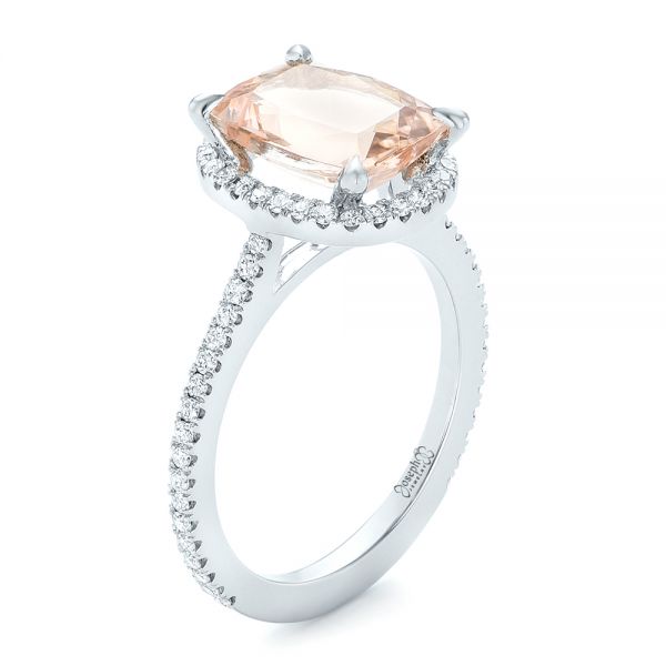 Custom Morganite and Diamond Halo Engagement Ring - Image