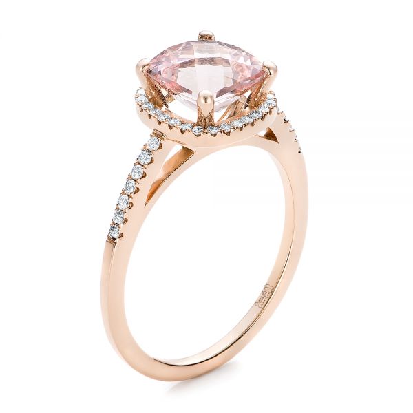 Custom Morganite and Diamond Halo Rose Gold Engagement Ring - Image