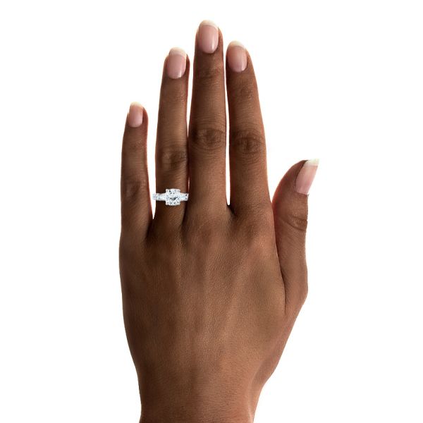  Platinum Custom Pave Diamond Engagement Ring - Hand View #2 -  103610
