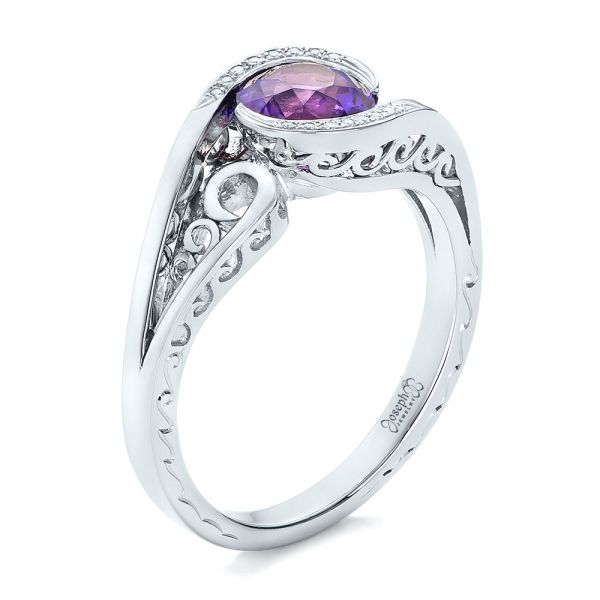 Custom Purple Sapphire and Diamond Engagement Ring - Image