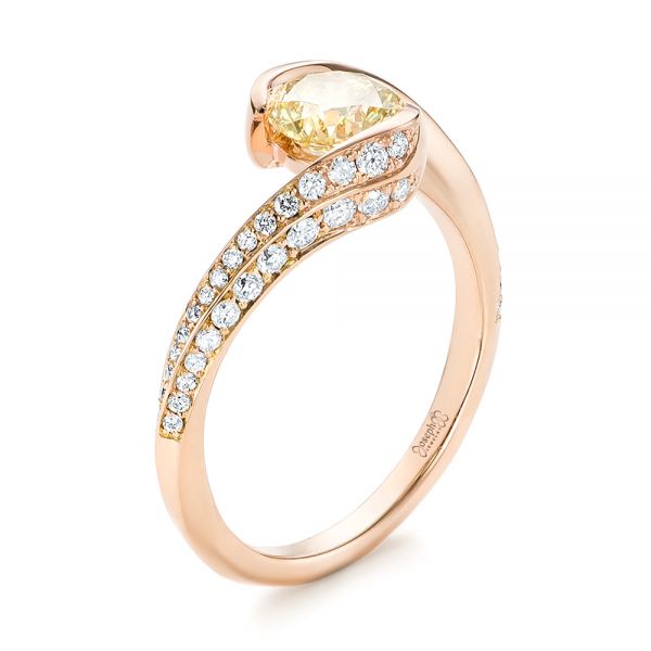 Custom Rose Gold Yellow and White Diamond Engagement Ring - Image