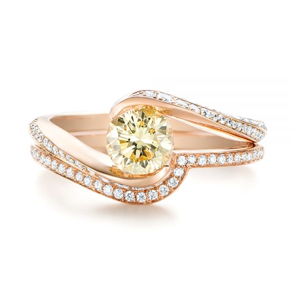 Custom Rose Gold Yellow and White Diamond Engagement Ring - Image