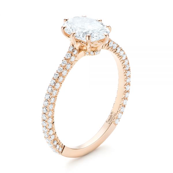 14k Rose Gold Custom Diamond Engagement Ring - Three-Quarter View -  103153