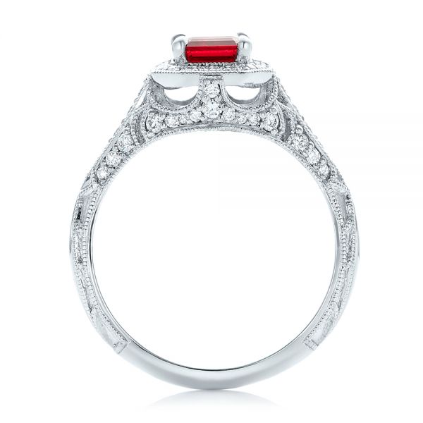  Platinum Custom Ruby And Diamond Halo Vintage Engagement Ring - Front View -  102729