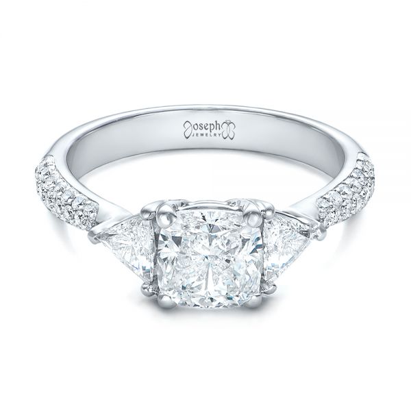 14k White Gold Custom Three Stone Diamond Engagement Ring - Flat View -  102091