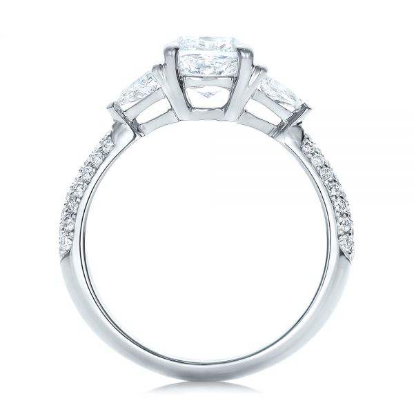 14k White Gold Custom Three Stone Diamond Engagement Ring - Front View -  102091