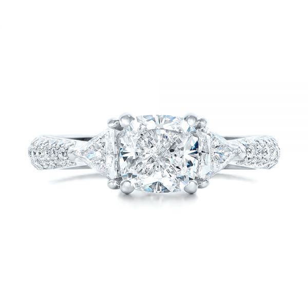 14k White Gold Custom Three Stone Diamond Engagement Ring - Top View -  102091
