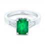 18k White Gold Custom Three Stone Emerald And Diamond Engagement Ring - Flat View -  102741 - Thumbnail