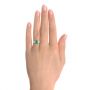 18k White Gold Custom Three Stone Emerald And Diamond Engagement Ring - Hand View -  102741 - Thumbnail