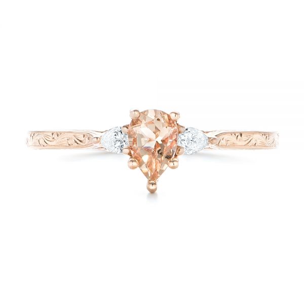 14k Rose Gold Custom Three Stone Morganite And Diamond Engagement Ring - Top View -  102949