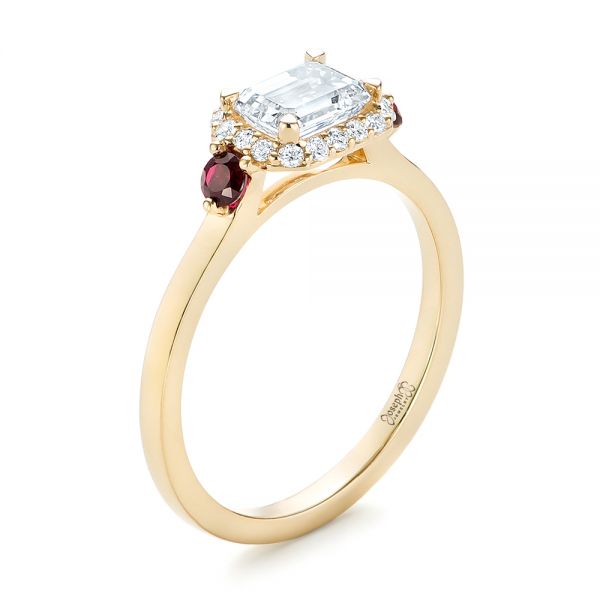 Custom Three Stone Ruby and Diamond Engagement Ring - Image