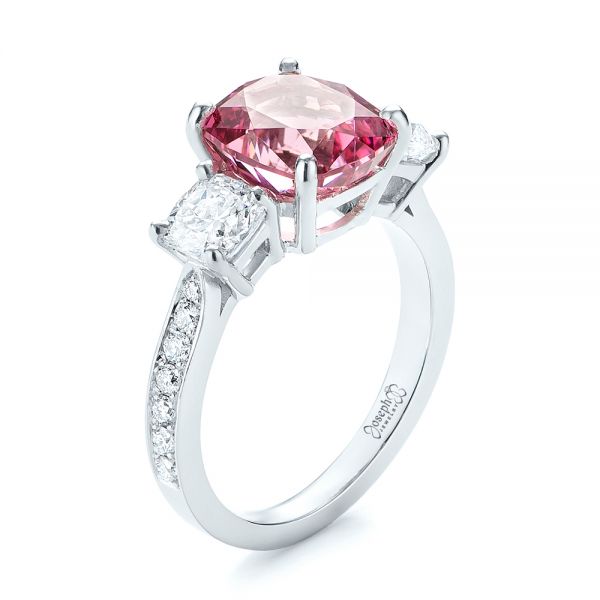 Custom Three Stone Spinel and Diamond Engagement Ring - Image